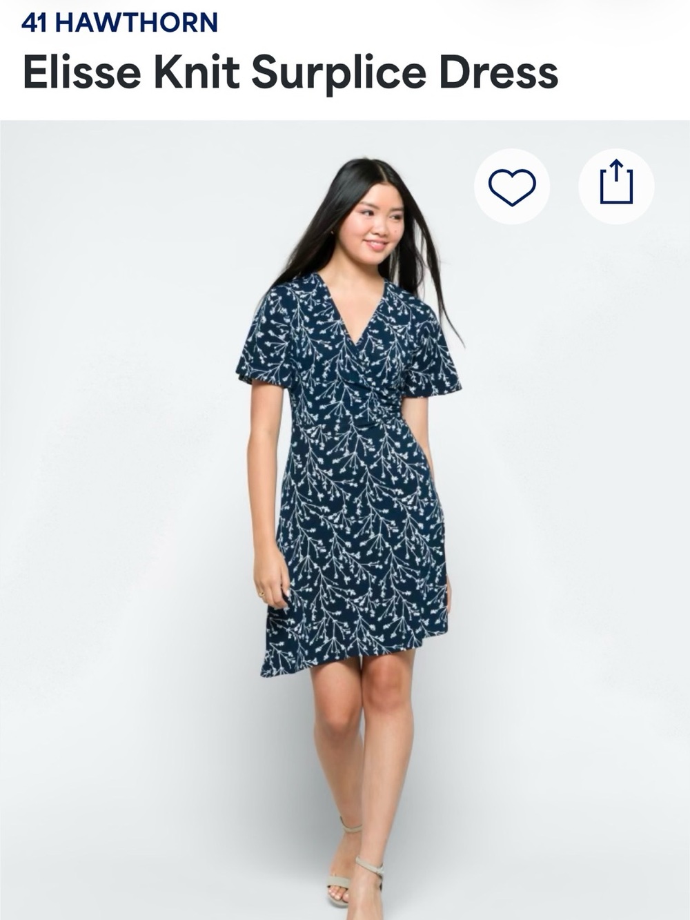 41 Hawthorn Navy Blue Floral Surplice Knit Dress